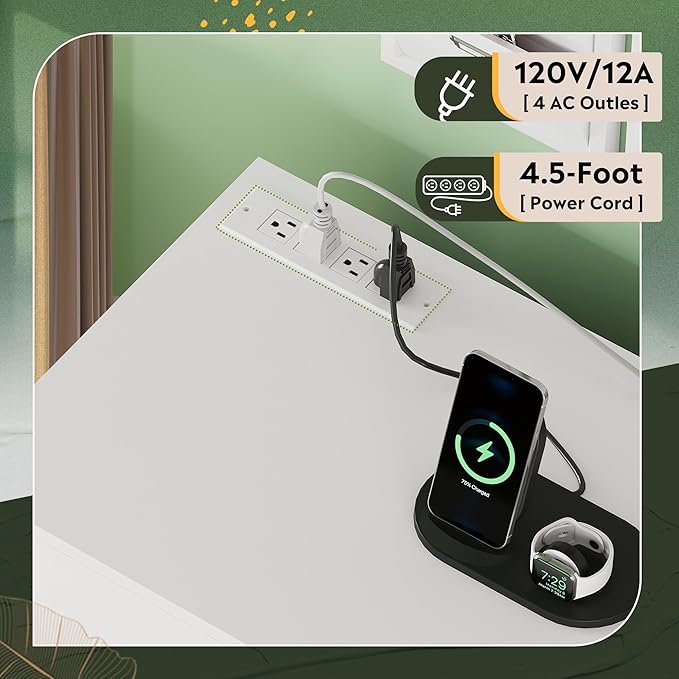 DEVAISE File Cabinet with Charging Station, 1-Drawer Lateral File Cabinets with Lock for Home Office, Wooden Rolling Printer Stand with Shelves, White