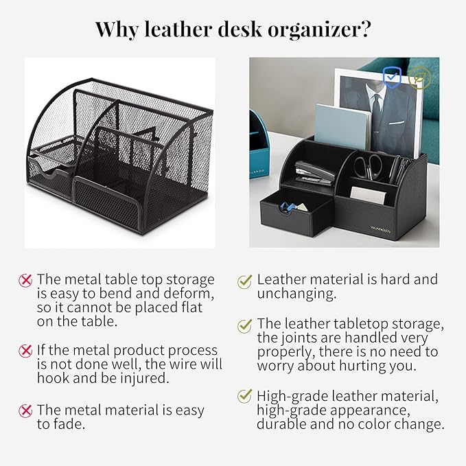 Vlando Office Supplies Desk Organizer Caddy, Desktop Hanging File Letter Document Storage Holder with Drawer Organizer Section for Office Home (Black)