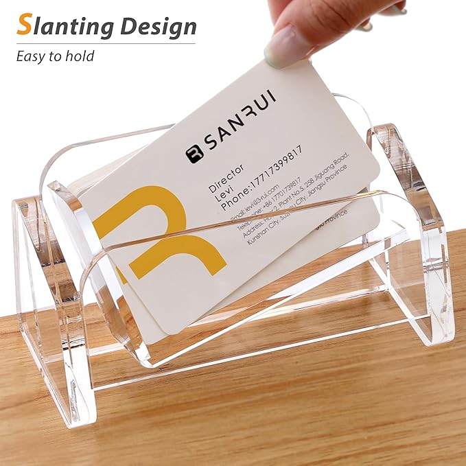 SANRUI Acrylic Business Card Holder for Desk, 1 Tier Clear Tilt Business Name Card Display Holders Stand Storage Organizer Fits 50-60 Business Cards (Horizontal, 1-Slot)