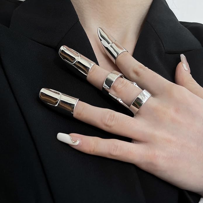 LIANXUE Metal Nail Cover Ring Hip Hop Cosplay Unisex Punk Gold Silver Color - Image 3