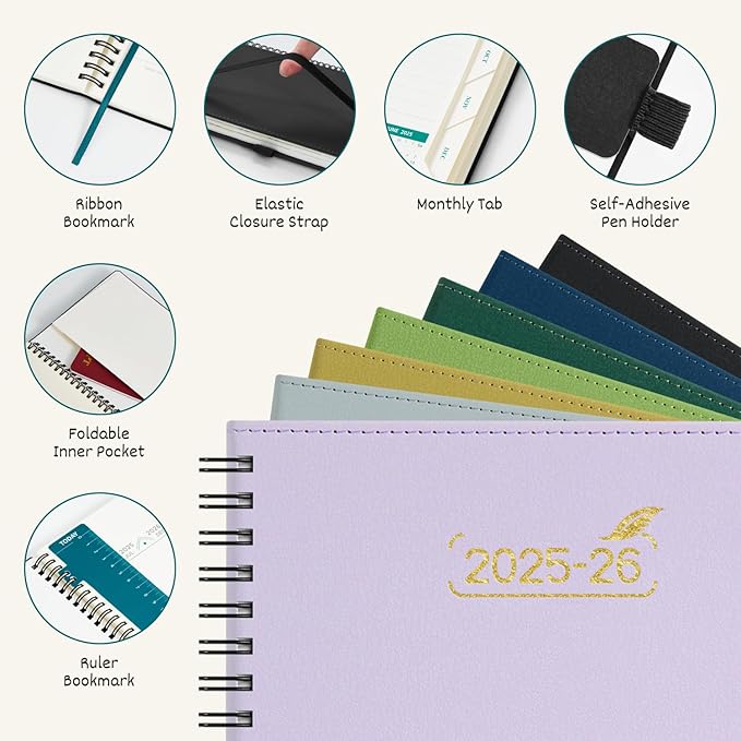 BEZEND Weekly Planner 2025-2026 with 2 Columns, 8.5" x 11" Academic Calendar 18 Months (Jul 25-Dec 26) Life Work Appointment Book with Monthly Tab, PU Leather Softcover Spiral - Prussian Blue