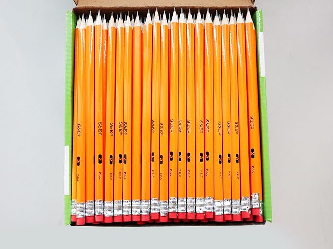 S & E TEACHER'S EDITION Woodcased #2 Pencils, Pre-sharpened, HB Lead Bulk Box, Pencils No. 2, Yellow, with Erasers, Back to school, 200 Pcs