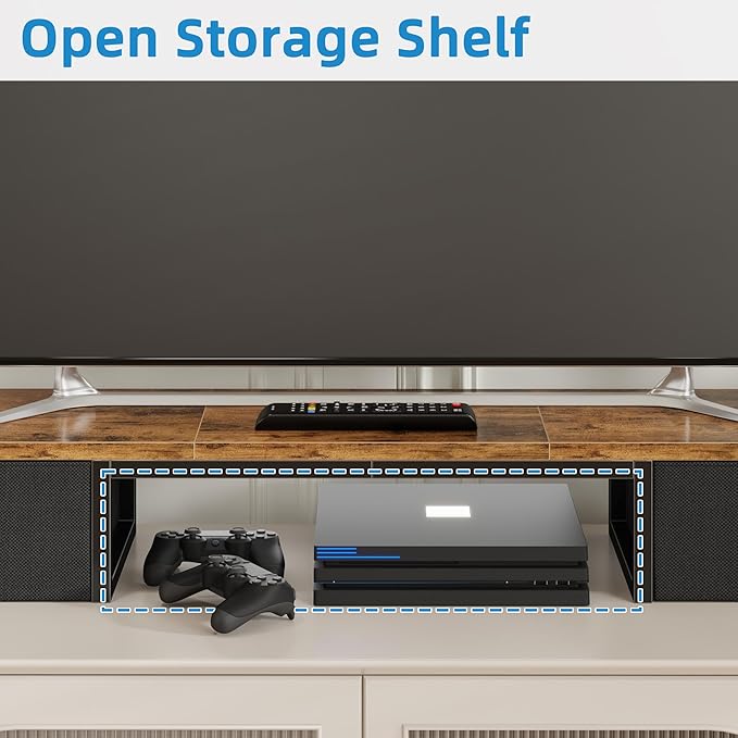 45" Large TV Riser with Fabric Drawers for 32-60 inch TV, TV Stand Riser with Steel Legs, Tabletop TV Riser Shelf, Monitor Stand Riser for Home Office, Rustic Brown