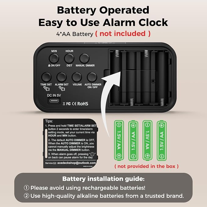 Acedeck Battery Operated Digital Clock: Cordless Small Alarm Clock - Image 4