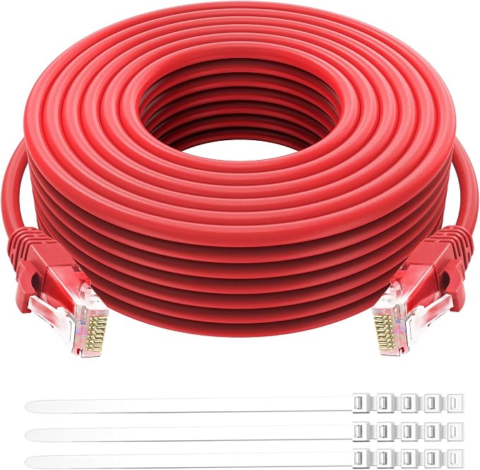 Adoreen Cat 6 Ethernet Cable 75 Ft-Red, Outdoor & Indoor Snagless Long Round by Adoreen
