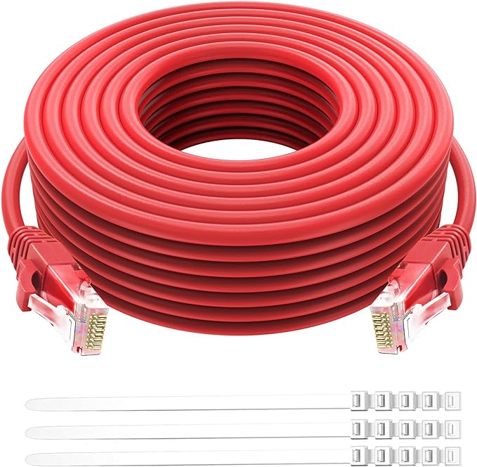 Adoreen Cat 6 Ethernet Cable 50 Ft-Red, Outdoor & Indoor Snagless Long Round by Adoreen