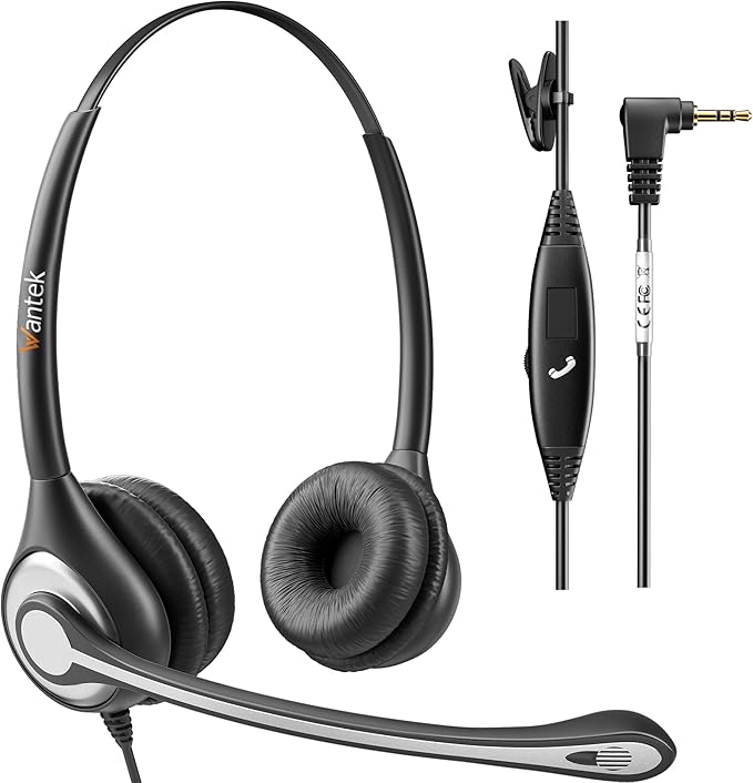 Wantek Phone Headset with Microphone Noise Cancelling,Telephone Headset 2.5mm Jack Compatible with Panasonic AT&T Uniden Cisco Linksys Grandstream Vtech Polycom Cordless Office Phones