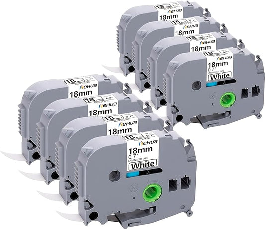 Hehua Compatible 8PK TZe TZ Tape 18mm 0.7 Laminated White Label Replacement for Brother Label Maker Tape TZe-241 TZe241 TZ-241 for P Touch PTD400 PTD600 PTP750W PT1880, 3/4 X 26.2ft, Black on White