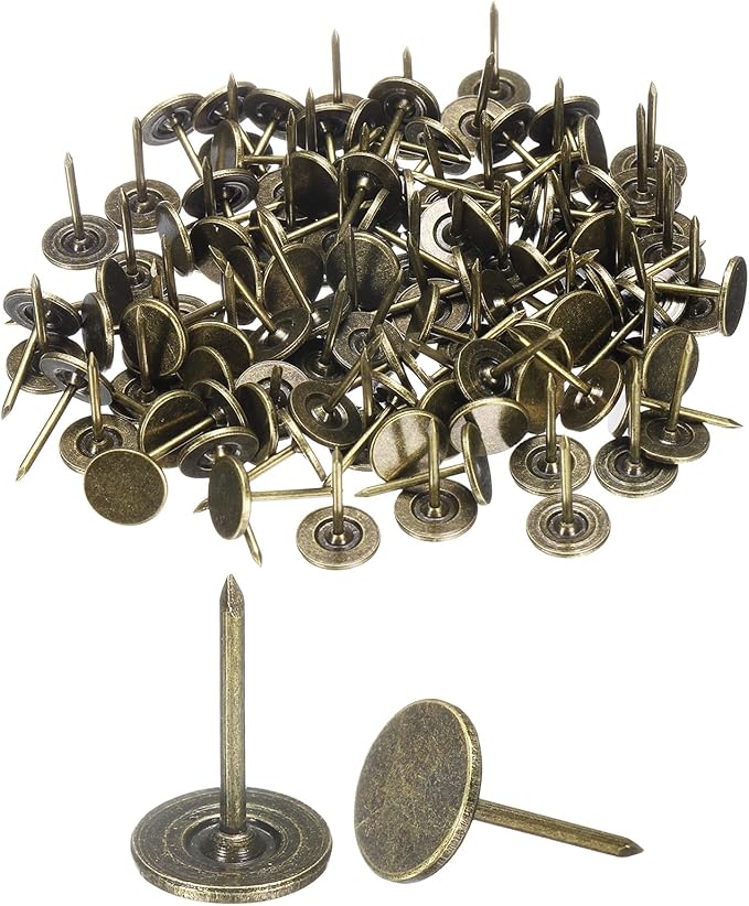 uxcell 150Pcs Upholstery Tacks, 11mmx17mm Flat Head Thumb Tack Decorative Furniture Nails Push Pins for Furniture Sofa Headboards, Bronze
