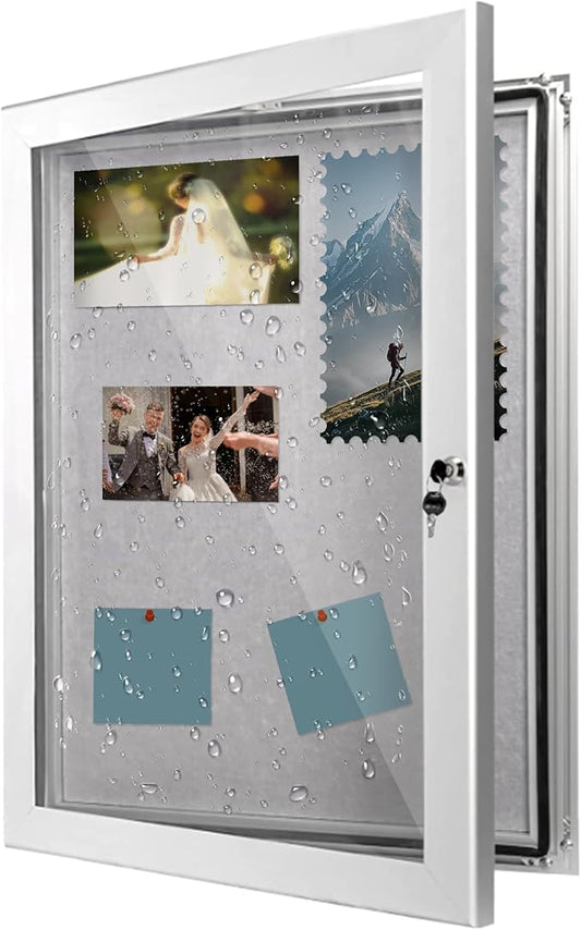 Locking Enclosed Bulletin Board Aluminum Memo Board Wall Mount Noticeboard with Rubber Seal Tamperproof Single Door Display Case for Indoor Or Outdoor Use, 26.8×20 in