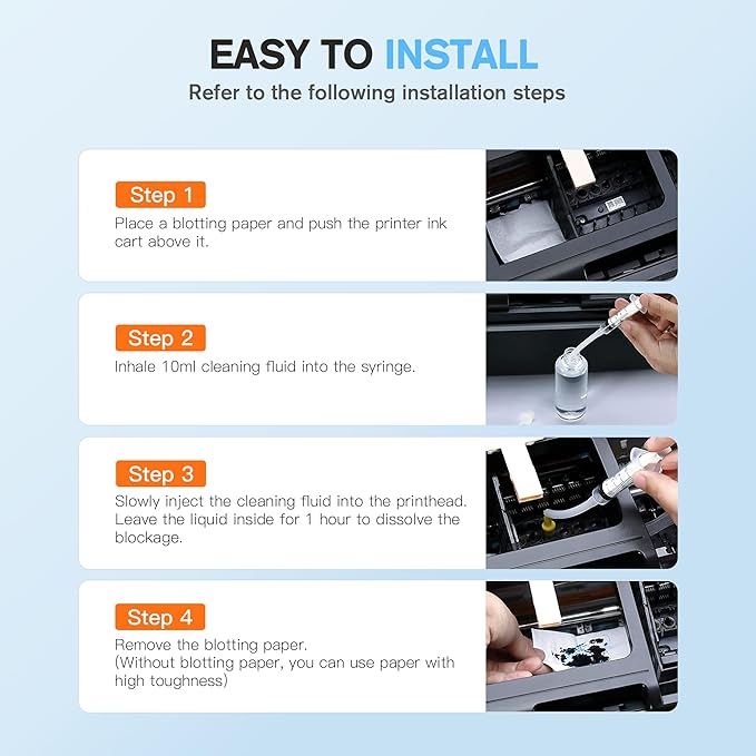 E-Z Ink Printer Cleaning Kit for Epson Ecotank Printer, Printerhead Cleaning kit for HP/Canon/Brother Inkjet Printers, Printhead Cleaning Solution, 100ML