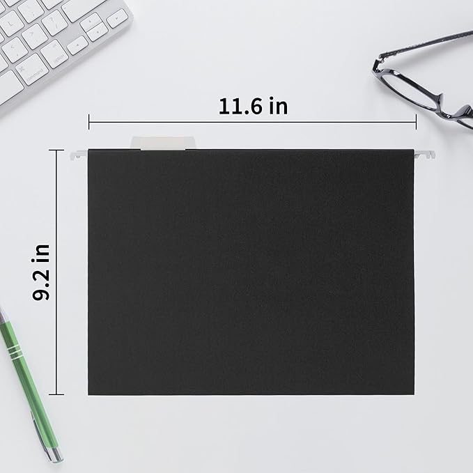 Black Hanging File Folders,25 Packs Letter Size File Folder,Designed for Bulky Files,Filing Cabinet,1/5 Adjustable Tabs for Office,School,Home