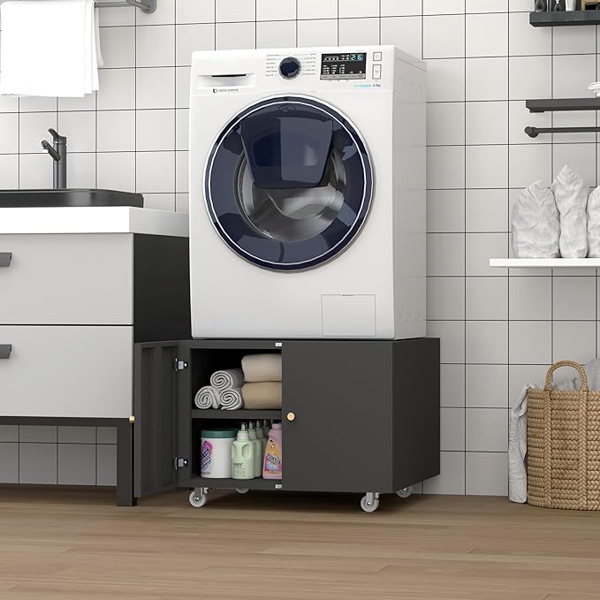 Small Space Printer Stand with Doors, Mini Fridge Stand for Laundry, 3D Printer Stand with Storage, Low Printer Table, Modern Under Desk for Home Office, Small Carts for Scanner, Fax