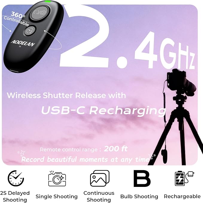 Upgraded USB-C Rechargeable Wireless Remote Control, AODELAN Camera Shutter - Image 2