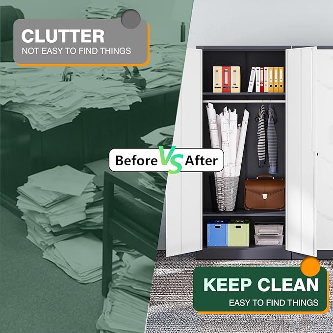 Letaya Wardrobe Closet, 72" H Clothing Storage Cabinet with Adjustable Shelves and Hanging Rod, Bedroom Armoire Clothes Organizer (White Gray)