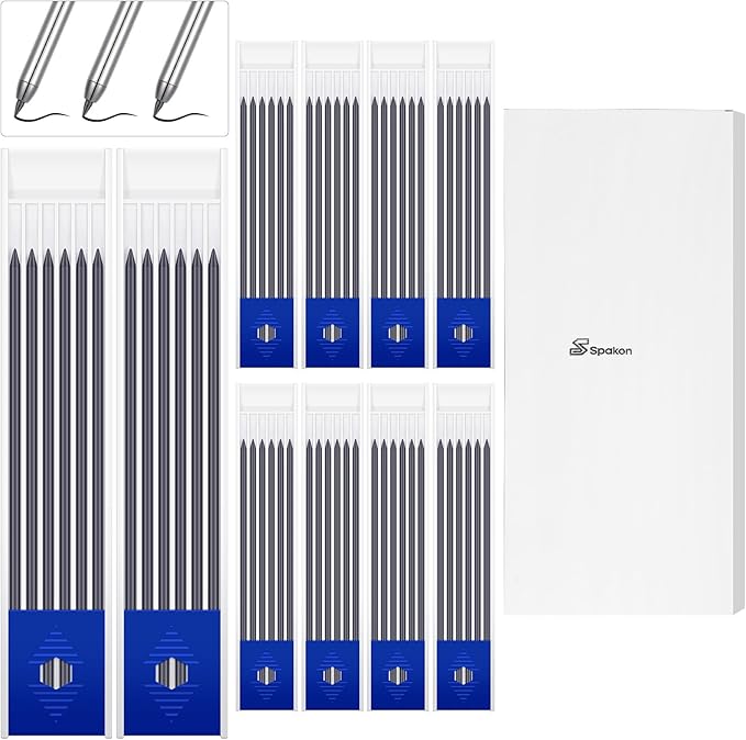 Spakon 60 Pcs 2.8mm Lead Refill Carpenter Construction Pencils Marker Lead Refills Dry Mechanical Woodworking Pencil Tools for Writing Drawing Drafting (Black)