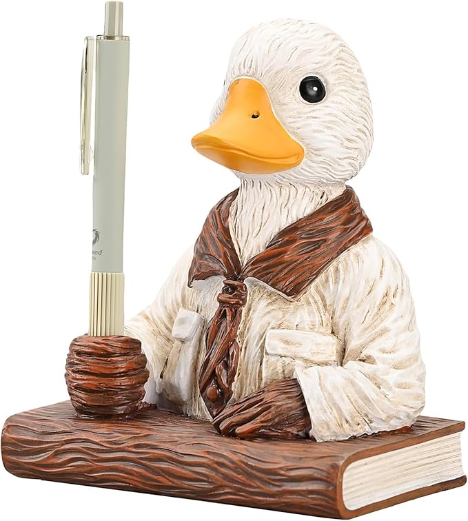 Duck Pen Insertion Pen Stand Resin Paperweight Cool Pencil Holder, Animal Series Desk Accessories Decor for Home Office School for Duck Lovers
