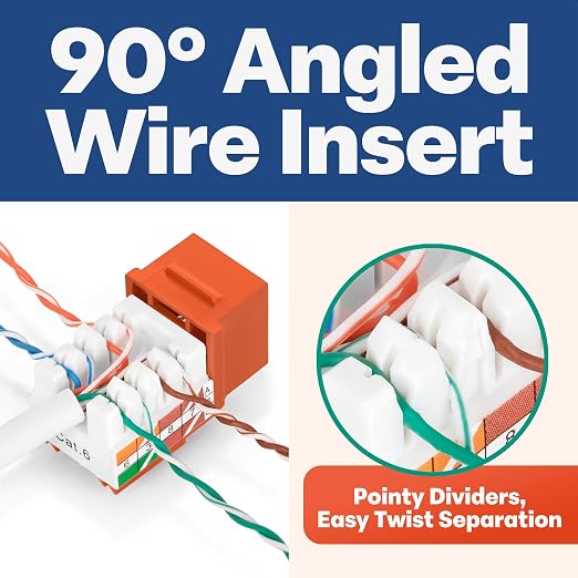 Everest 90° Angled RJ45 Cat6 Keystone Jacks 50-Pack in Orange - Image 3