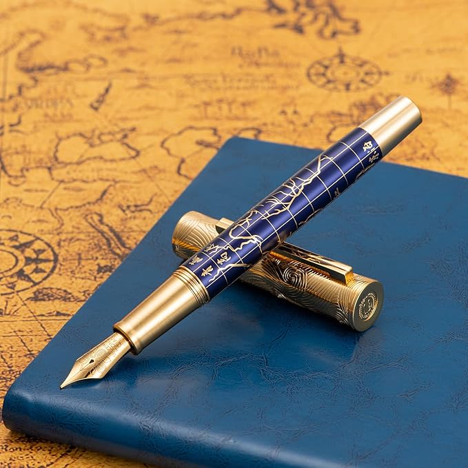 Hongdian 8041 Qinghai-Tibet Plateau Souvenir Fountain Pen, Iridum Fine Golden Nib with Metal Pen Box Set