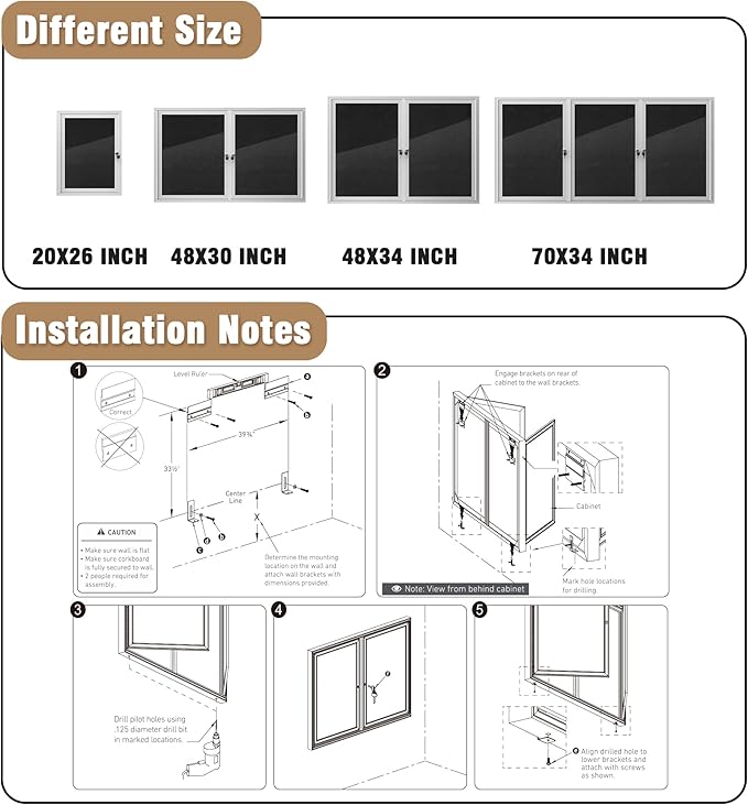 48"x34" Enclosed Bulletin Board, Outdoor Lockable Weather-Resistant Aluminum Cork Noticeboard for School & Office, Silver Frame w/Black Flet