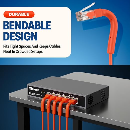 Everest Ultra Slim Cat6a Ethernet Patch Cables 2ft Orange - Image 2