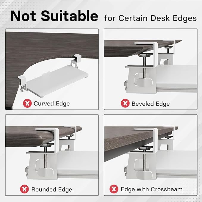 BONTEC KMT01 Under Desk Keyboard Tray, Pull-Out Keyboard & Mouse Platform with C-Clamp, 25.6 x 11.8 in Space-Saving Ergonomic Slide-Out Drawer, White