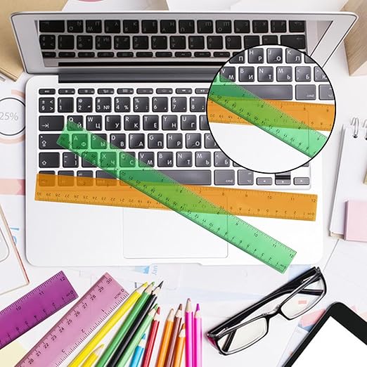 180 Pack 12-Inch Plastic Rulers Bulk, Plastic Ruler, Colored Transparent Ruler with Dual-Scale Measurement, Easy to Store, for Home, or Office and, Practical Use by KUKLIPJIM