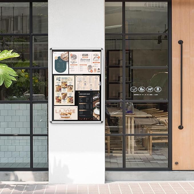 Enclosed Bulletin Board Lockable Display Case Message Board with Locking Door for Indoor, Black Felt, Silver Aluminum Frame, 38x28inches(9xA4)