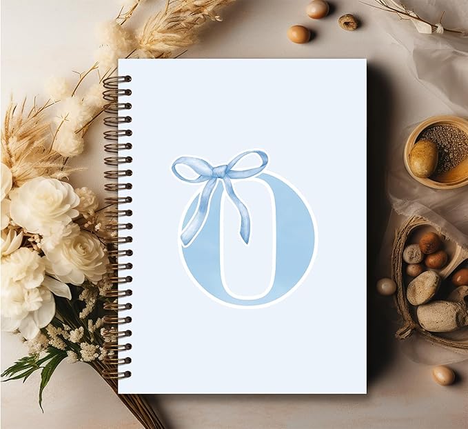 Initial O Notebook Journal,Personalized Teen Girl Gifts,Coquette Trendy Preppy Blue Bow Spiral Notebook,Monogrammed Gifts for Women Teen Girl,College Ruled Hardcover Spiral Notebook 5.5 x 8.3