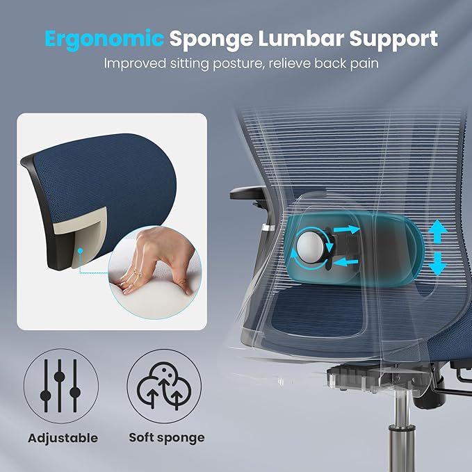 Farini Office Chair Ergonomic Desk Chair, High Back Computer Chair with Wheels, Home Sutdy Chair for Heavy People, Office Chair Adjustable Seat Depth, 3D Armrests and Adjustable Headrest, Blue