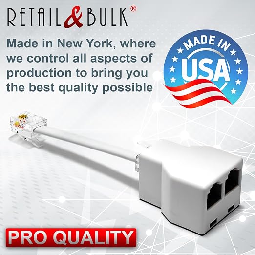Phone Jack Splitter for Landline Telephone RJ11 6P4C 2 Way Adapter Made in USA - Image 5