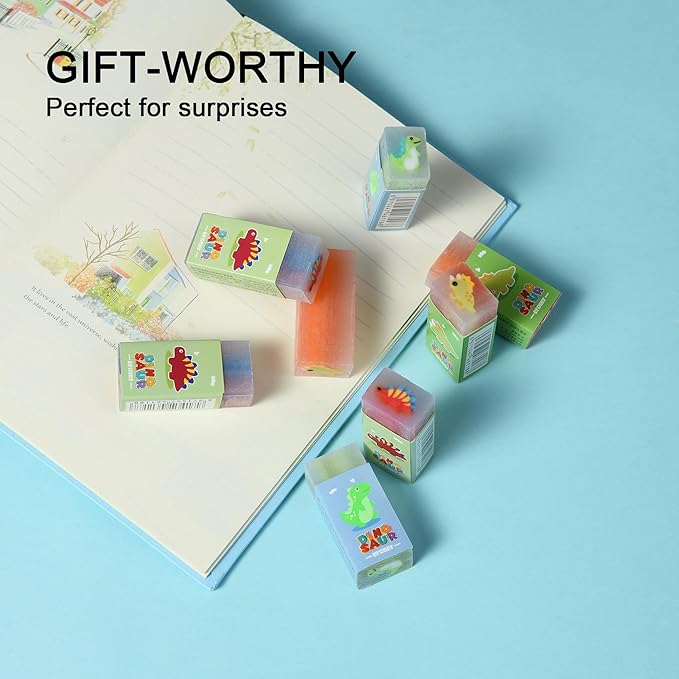 18Pcs Cute Dinosaur Erasers for Kids Bulk, Kawaii Fun Pencil Jelly Erasers for School Classroom Supplies Prize Gifts Party Favors