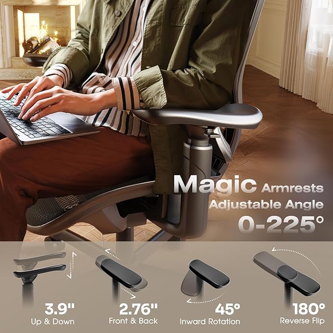 ELABEST T11 Ergonomic Office Chair,High Back Desk Chairs with Separate Lumbar Support,Magic Armrests,Adjustable Wide Headrest,Comfy Executive Computer Chair,Big and Tall Mesh Chair for Home Office