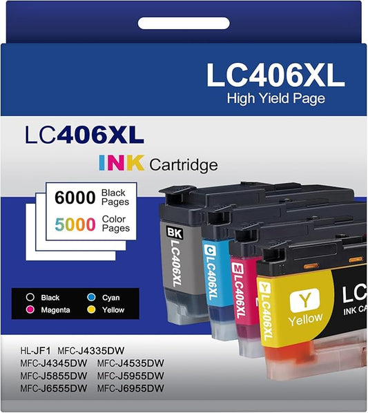 4-Pack LC406XL Ink Cartridges Compatible for Brother MFC-J4335DW MFC-J5855DW MFC-J6555DW MFC-J4535DW MFC-J6955DW MFC-J4345DW MFC-J5955DW Printer, Black Cyan Magenta Yellow