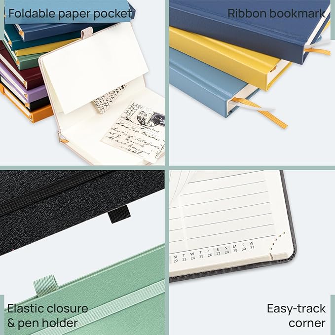 POPRUN Pocket Planner 2025-2026, (Purse Size 4''x 6.25'' Hard Cover) Academic Year Calendar Daily Weekly and Monthly (July 25-June 26) with Hourly Time Slots, 100 GSM Paper - Haze Blue