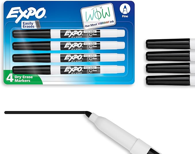EXPO Low Odor Dry Erase Markers Fine Tip Black 4 Count