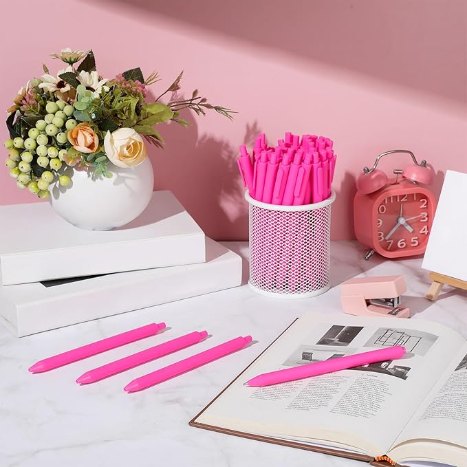 Fulmoon 50 Pcs Ballpoint Pens Bulk Retractable Comfortable Writing Pens Cute Back to School Supplies in Medium Point 1.0 mm for Teacher Student Bridal Shower Baby Shower (Rose Red)