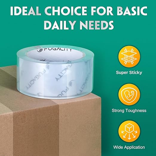 FugaCity Heavy Duty Clear Packing Tape Refills (12 Rolls), Packaging Tape for Moving Sealing, Moving Supplies Shipping Tape,2.7 Mil Thick, 1.88 in Wide,65 Yards Per Roll,Total 780 Yards
