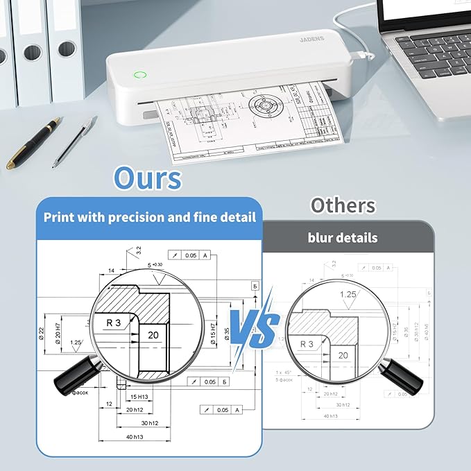 JADENS Portable Printers Wireless for Travel, Thermal Inkless Printer, Support 8.5" X 11" Thermal Paper, Compatible with iOS, Android & Laptop