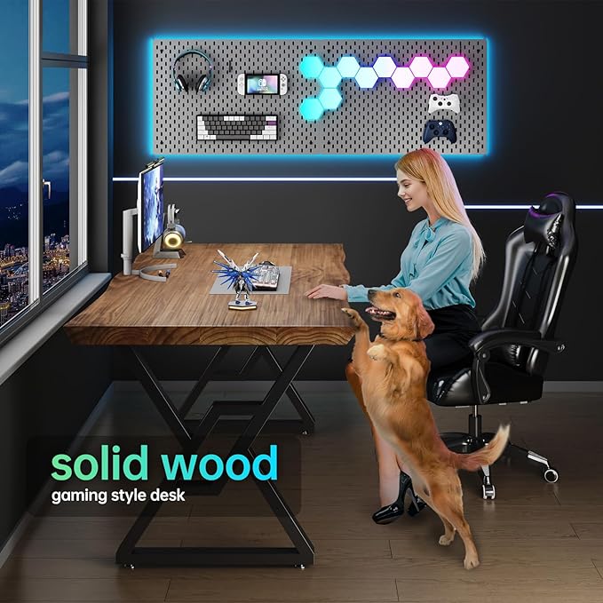 Solid Wood 55-inch Computer Desk - Large Office Desk for Home Office, Modern and Simple Design, Industrial Executive Work Table, Steady Home Office Bedroom Furniture for Study Reading Writing Dining