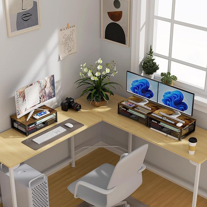 gianotter Computer Monitor Stand Riser, office organizer with Drawer, Office Organizers Storage for Classroom Office Supplies (Wood)