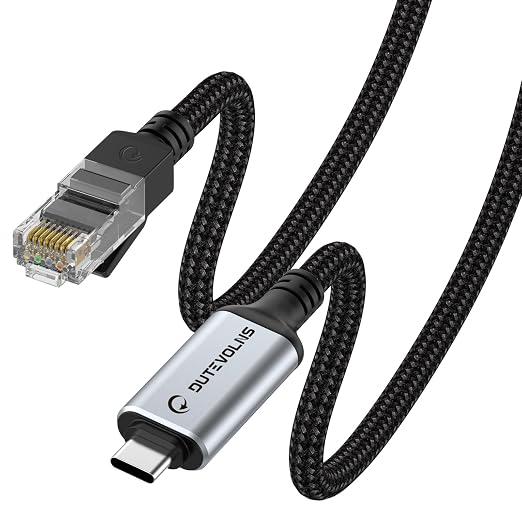 USB C to Ethernet Cable 10FT, Type C to RJ45 Nylon Cord, Gigabit Directly by DUTEVOLNS