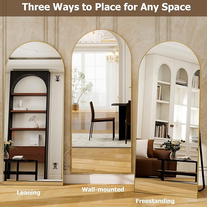 GLSLAND - 20x57 inch Arched Full Length Mirror - Floor Mirrors Aluminum Alloy Frame Full Body Dressing Mirror for Bedroom, Living Room,Black