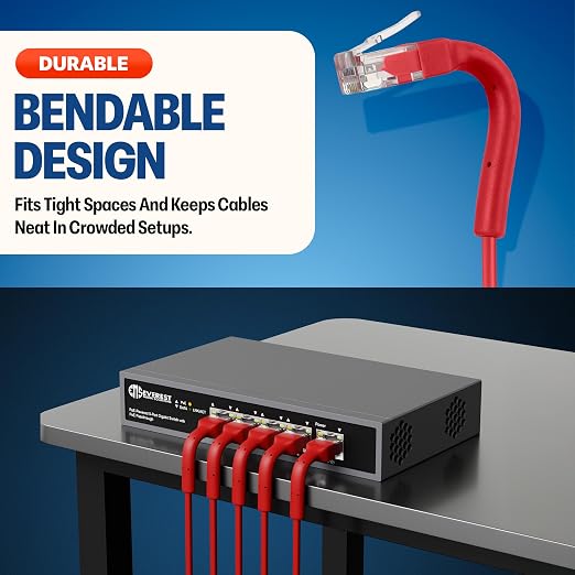 Everest Ultra Slim Cat6a Ethernet Patch Cables 1.5ft Red - Image 2