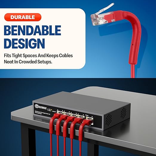 Everest Ultra Slim Cat6a Ethernet Patch Cables 1.5ft Red - Image 2