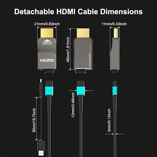 RUIPRO 8K Detachable Full Fiber Optic Armored HDMI 2.1 Cable 50FT, Ultra High - Image 3