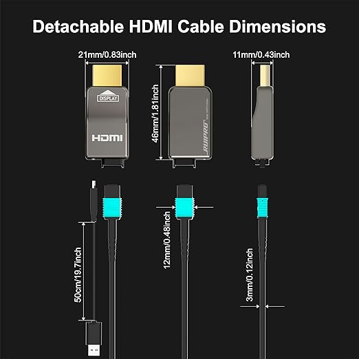RUIPRO 8K Detachable Full Fiber Optic Armored DisplayPort Cable 1.4, 32.4 Gbps - Image 3