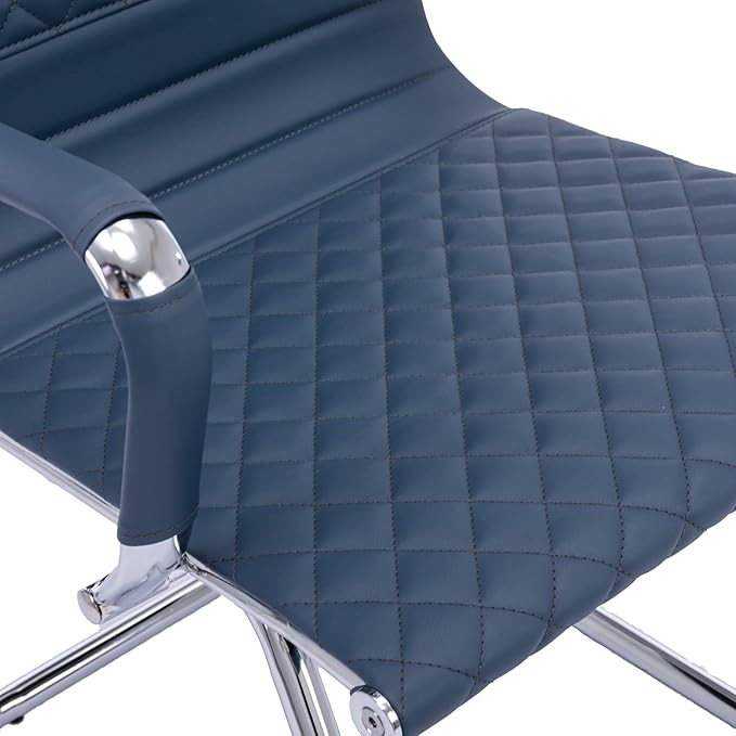 Office Guest Chairs Reception Chairs Waiting Room Chairs Set of 8 Conference Room Chair with Mid Back, Modern PU Leather Desk Chairs, Navy