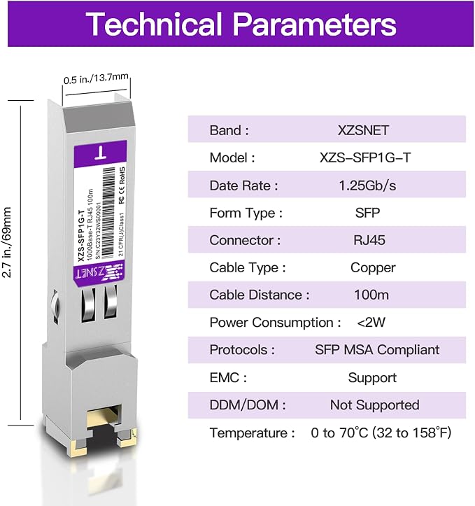 1000BASE-T SFP Transceiver, SFP to RJ45, 1.25G Copper SFP to Ethernet Module - Image 6