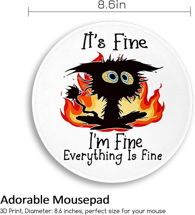 Fire Cat Mouse Pad, Funny Small Round Mouse Pads for Desk, Mini Travel Mousepad for Work Wireless Computer Laptop, Office Desk Accessories, 8.6 x 8.6 inch